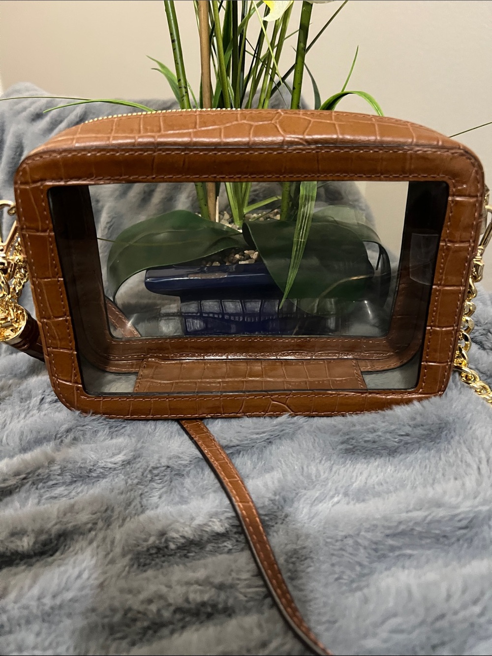 Michael Kors Ginny Camera Brown Clear Crossbody Bag EUC retail $158 - Picture 4 of 9